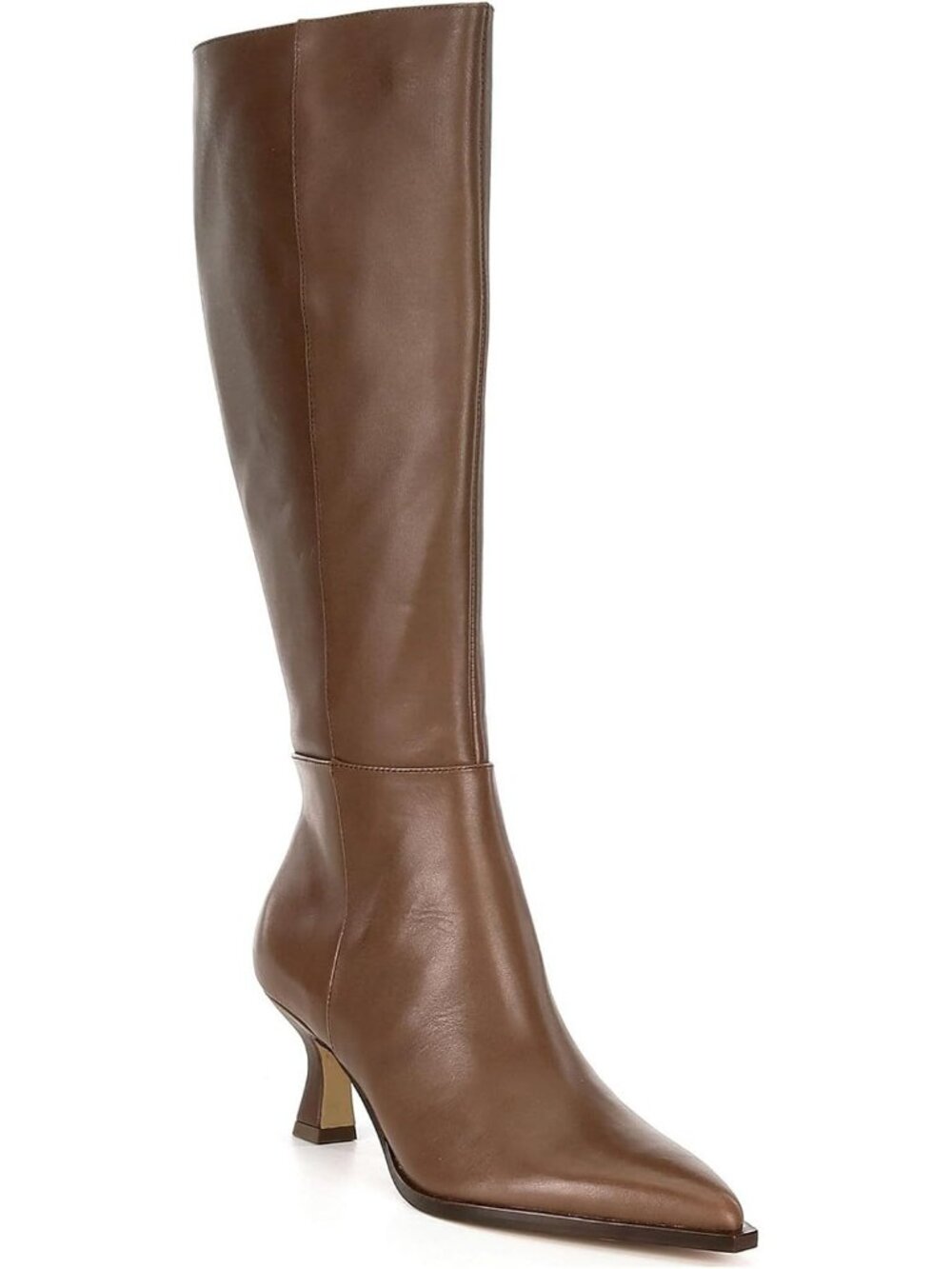 Women's Dark Brown Knee High Boot Kitten Low Heel Pointed Toe Tall Boot Side Zip